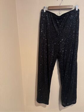 Glamorous Black Sequin Wide-Leg Pants Fully Lined New!